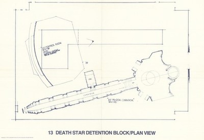 Todesstern Haft-Blockplan Star Wars Bauplan 20th Century Fox 1977 Karte