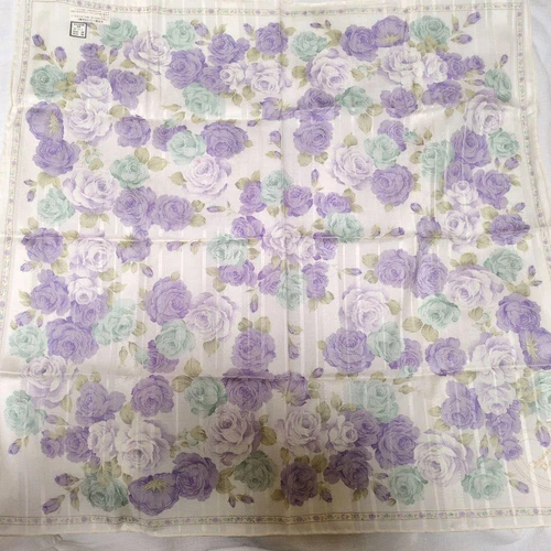 Mouchoir Christian Dior soie coton 52 cm 20" carré fleur blanc