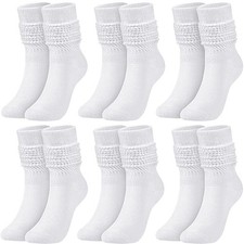 6 Pairs Womens Scrunch Socks Retro White Warm Soft Long Slouchy Hosiery