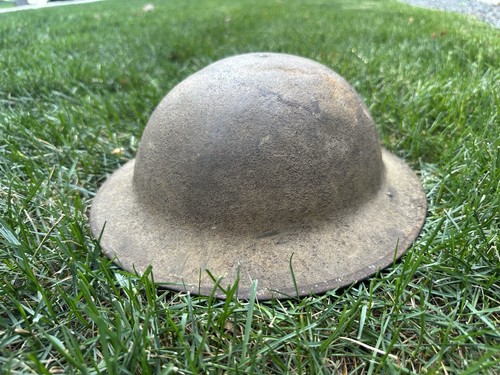 WWI US M1917 Brodie Combat Helmet 100% Intact Leather Chinstrap Heat Stamp 4C17