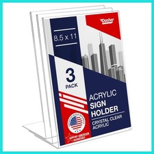 Slant Back Acrylic Sign Holder 8.5 x 11 Inches, Portrait Ad Frame and Flyer D...
