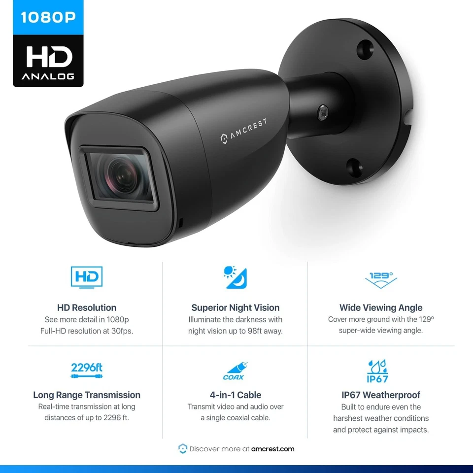 Amcrest Full HD 1080P 1920TVL Bullet Outdoor Security Camera (Quadbrid Black  - Image 3 of 4