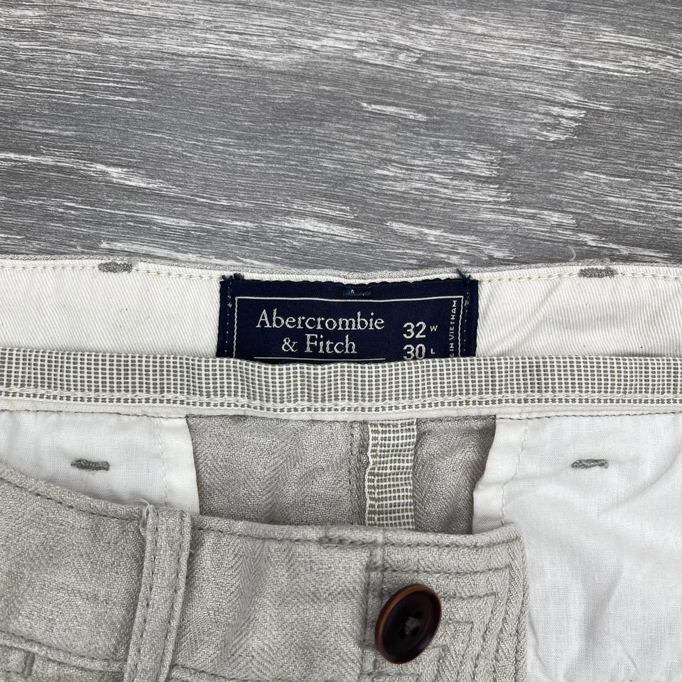 Pantalones chinos Abercrombie & Fitch 100 % lino para hombre 32x30 gris claro espiga Foto 4 de 4