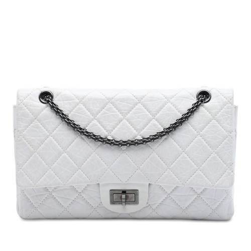 Chanel Quilted Aged Calfskin Reissue 2.55 Double Flap 227 Shoulder Bag White