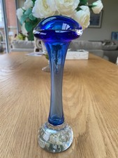 Jack in the Pulpit Bone Shaped Studio Blue Glass Bud Vase Vintage Retro