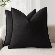 Pack of 2, Decorative Linen Soild Throw Pillow 18" x 18" Pack of 2 Black