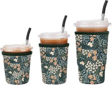 3 Pack Iced Coffee Sleeve Reusable - Neoprene Insulated Cup Sleeve for Cold and