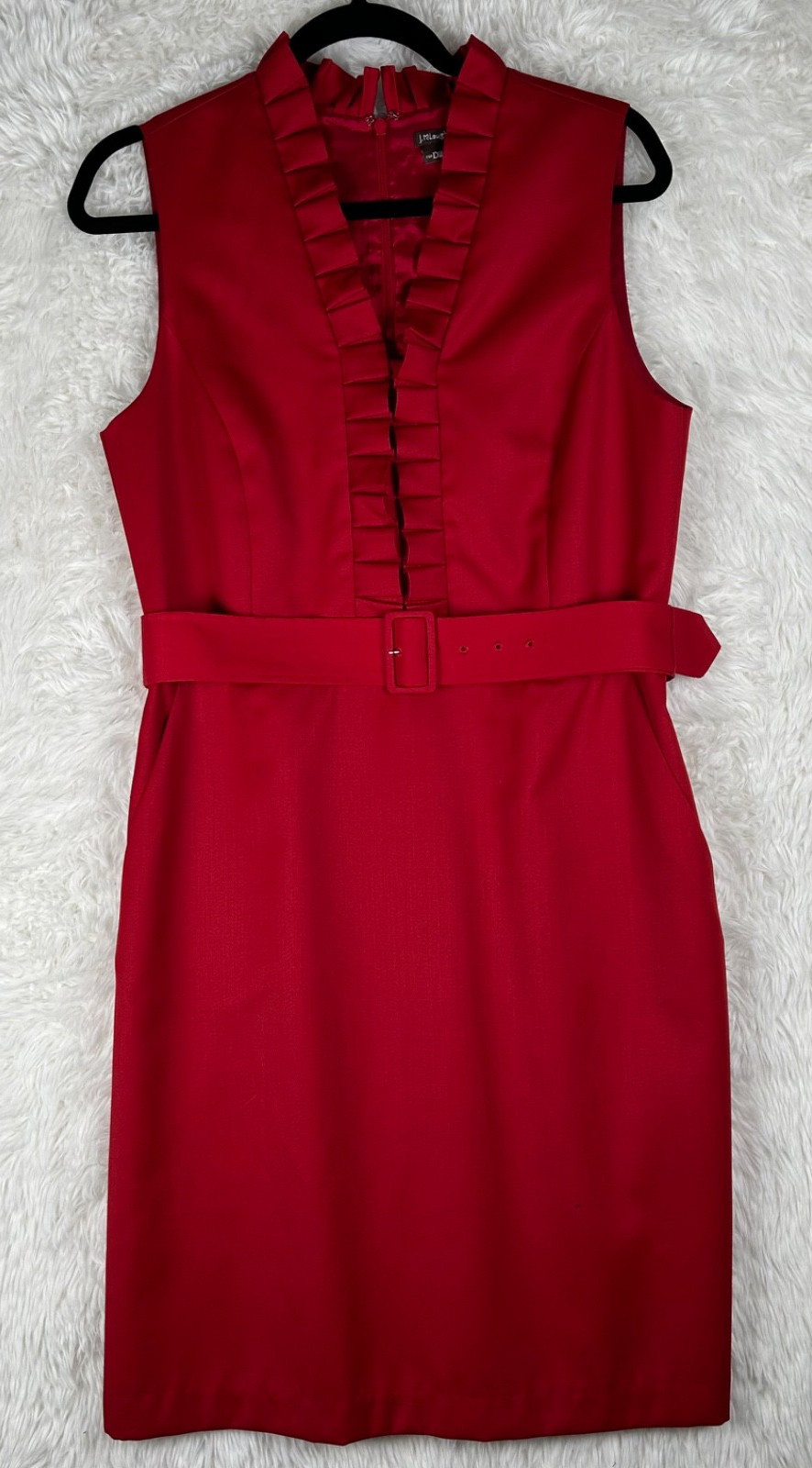 J. McLaughlin Dillards Sz 10 Solid Red Ruffle Sle… - image 1
