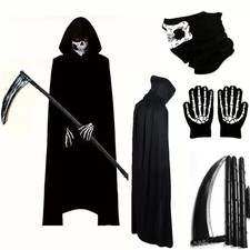 Halloween Grim Reaper Costume Scary Ghost Cosplay Props - Kids Size 4 Pcs Set