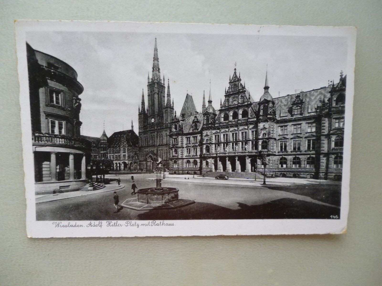 Postcard Wiesbaden Adolf Hitler Square with City Hall 1941