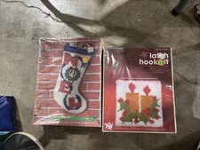 2 Vintage Christmas Latch Hook Kits SEALED YARN KIT INC. M/M STOCKING KIT