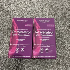 2X Reserveage Resveratrol 500mg with Pterostilbene - 60 Vegan Capsules 09/26+