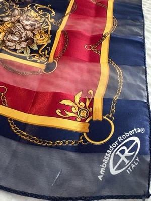 Vintage Italian Silk Scarf Baroque Floral Chain Ambassador Roberto 