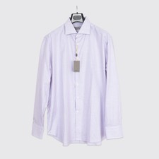 Canali Dress Shirt Size 17.5 44cm Pink Blue Grid Woven Cotton Made in Italy