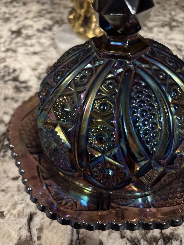 Plato de mantequilla cúpula cubierta de amatista rosa imperial vidrio carnaval Indiana vintage Foto 3 de 4