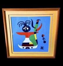 Original Joan Miro Inspired Laser Cut Plastic Recreation w/Custom Mat VTG 3D Art