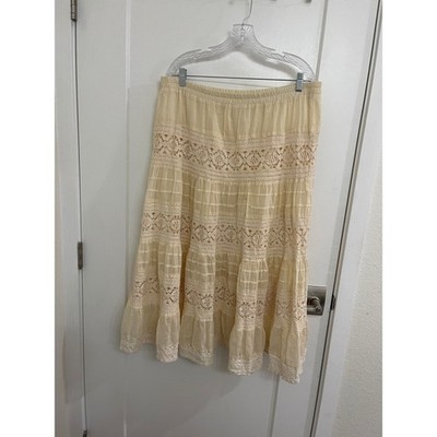 Cottagecore Lace Cream Maxi Skirt Prairie Chic Boho Indie Summer Euro
