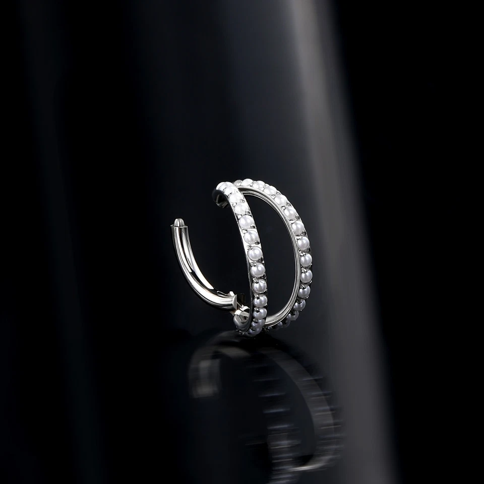 Double Row Pearl Septum Clicker 16G Helix Cartilage Lobe Piercing Jewelry - Image 3 of 4