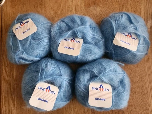 Vintage Pingouin Orage Yarn Lot 5 Balls Blue French Soft Blend Mohair - product listing photo