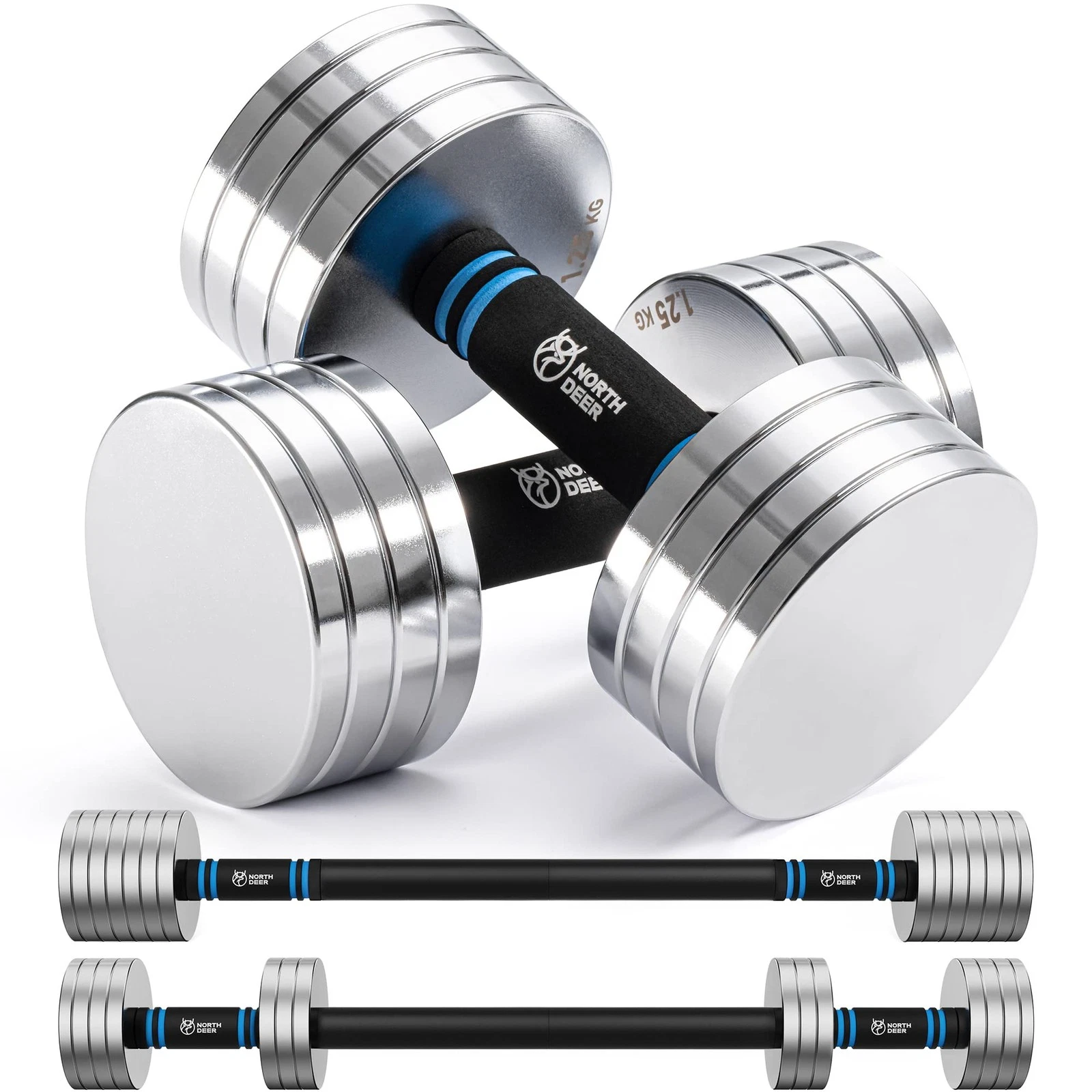 Steel Dumbbells Set of 2 10kg 2.5kg/3kg/5kg/5.5kg/7.5kg/10kg Adjustable ...
