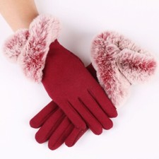 Lady Fleece Lined Touchscreen Gloves Faux Fur Trim Driving Thermal Thick Winter