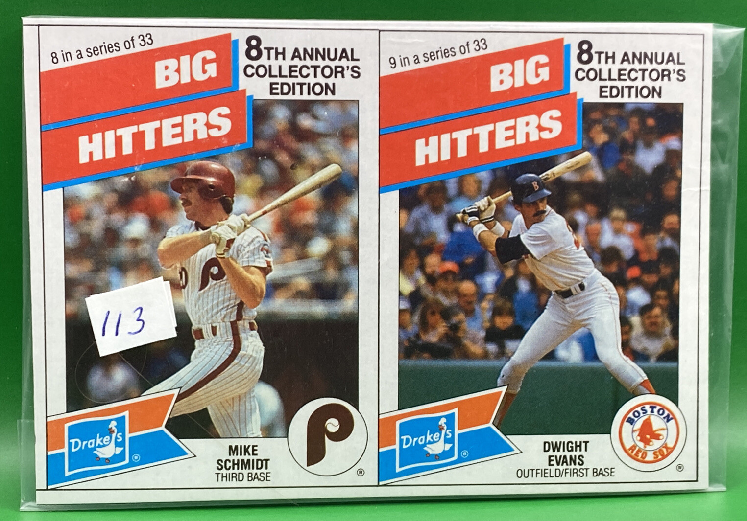 1988 Drakes Panel Mike Schmidt Dwight Evans Philadelphia Phillies Red Sox #113