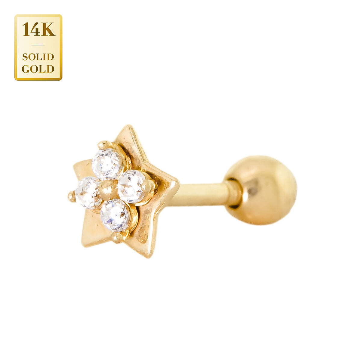 Tragus Piercing Jewelry, 14ct Solid Gold