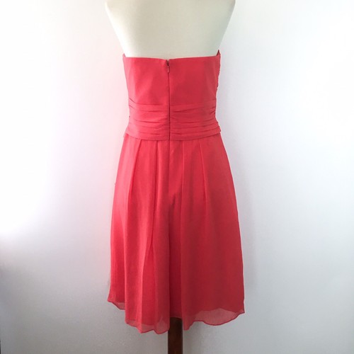 Davids Bridal Women 4 Bridesmaid Dress Coral Pink Sweetheart Pleated Ruffle - Picture 2 of 3