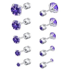 5 Pairs Stud Earrings Colorful Cubic Zirconia Stainless Steel Stud Earring Hy...