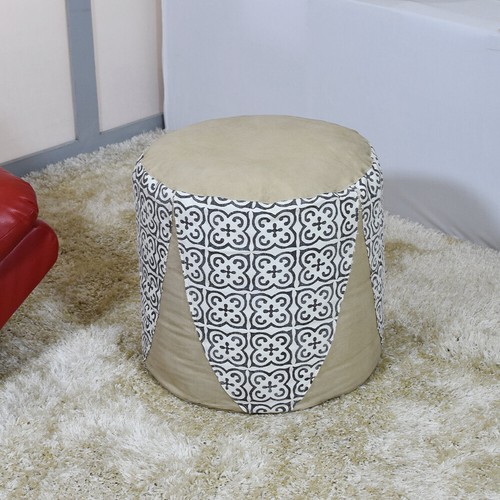 Moderner handgefertigter runder Pouf aus Canvas mit Leder in beige Farbe BBH Homes - Bild 1 von 5