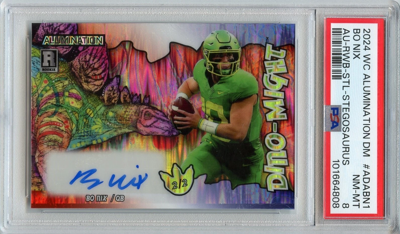Bo Nix Wild Card Alumination Dino-Might Exclusive Autographs #ADABN1 Rwb-Stealth Foil-Raptor