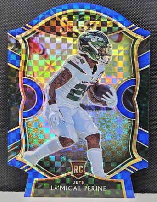 2020 Panini Select La'Mical Perine Concourse Blue Prizm Die-Cut #80 RC - Jets