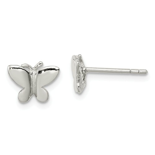 .925 Sterling Silver Rhodium-Plated Child's Polished Butterfly Post Earrings - Afbeelding 1 van 2