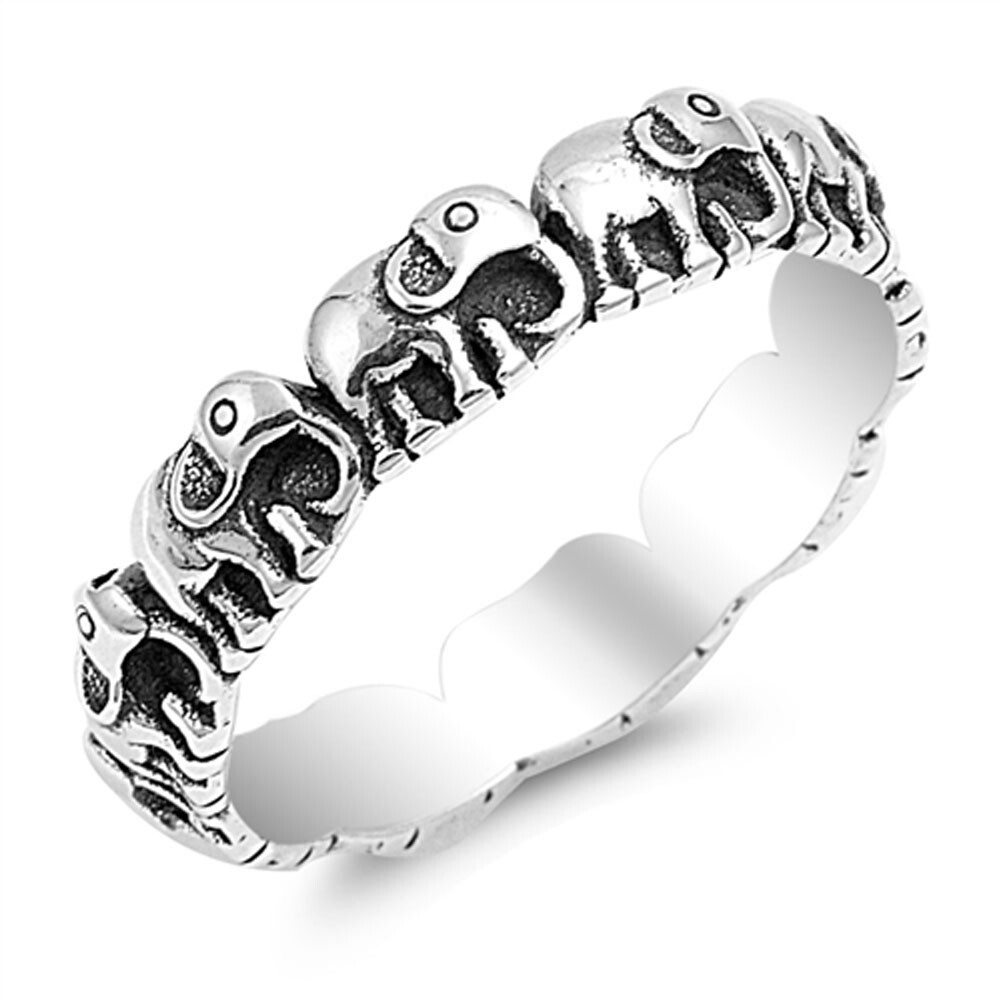 Eternity Oxidized Elephant Plain Ring New .925 Sterling