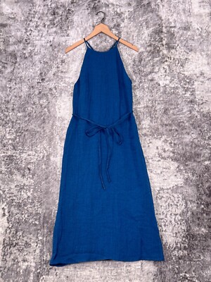 New Massimo Dutti Dress Small Womens Indigo Blue Gauze Woven Tie Midi Maxi