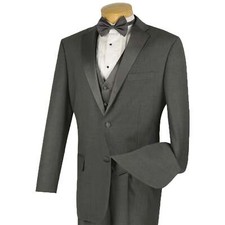 BIG  TALL Men's Gray 4pc Tuxedo w/ Sateen Lapel  Trim  Bow Tie NWT