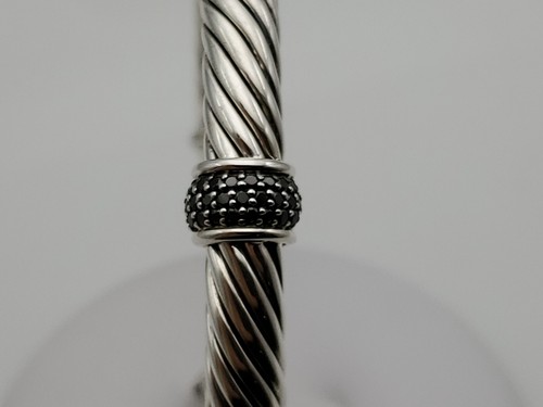 David Yurman 7mm Cable Classic Center Station Bracelet with Black Diamond s. M - Picture 7 of 8
