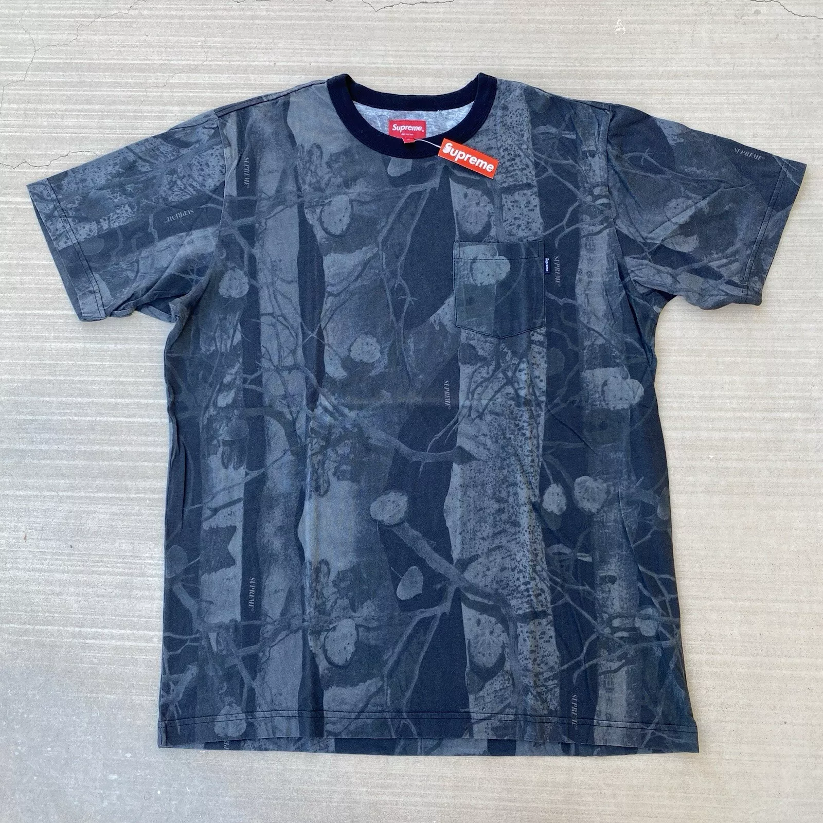 T shirt noir Supreme Aspen Wood Pocket 2014 neuf avec étiquettes