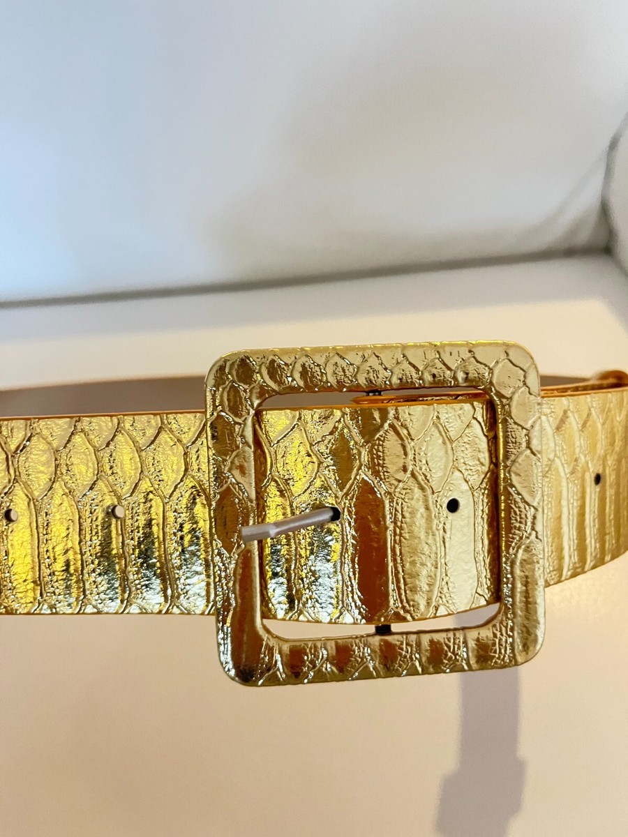 NEW GOLD TONE CROC EMBOSS FAUX LEATHER WIDE FASHION BELT | eBay display picture 1