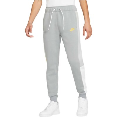 $85 NIKE AIR SPORTSWEAR BRUSHED-BACK FLEECE JOGGERS GRAY YELLOW sz S