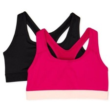 Athletic Works 2 Pack Racerback Girls Pink/Black Sports Bras Size XS 28