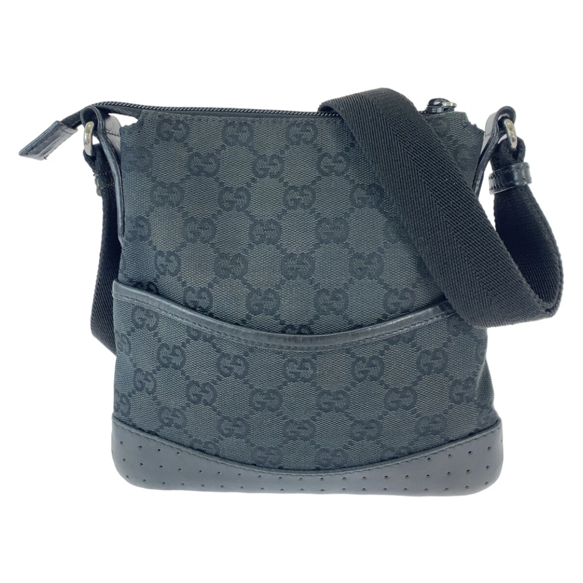 Authentique sac à bandoulière GUCCI 147671 noir argent matériel GG toile GG