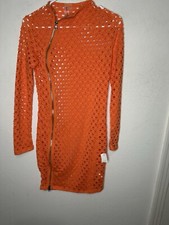 Half Heart Women’s Orange See Through Stretch Long Sleeve Mini Dress Size Medium