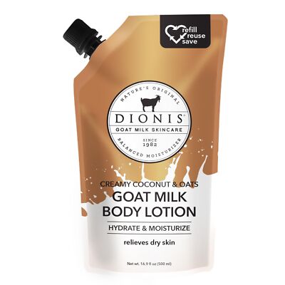 Dionis Goat Milk Skincare Body Lotion 16.9oz Refill Pouch Creamy Coconut & Oats