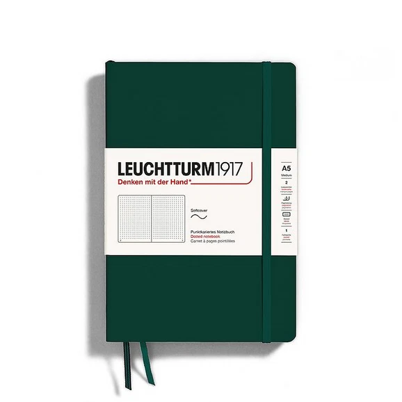 LEUCHTTURM1917 Leuchtturm 367269 Notizbuch medium A5 softcover forest green dotted blanco / 123