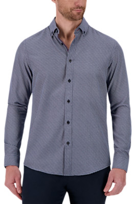 Mens Report Collection 4-Way Stretch Casual Dress Button Up Shirt Large Mini Dot