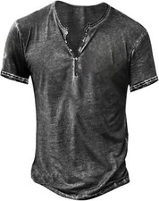 Mens Summer Henley Casual Tee Tops Short Sleeve V Neck Holiday Pullover T Shirt