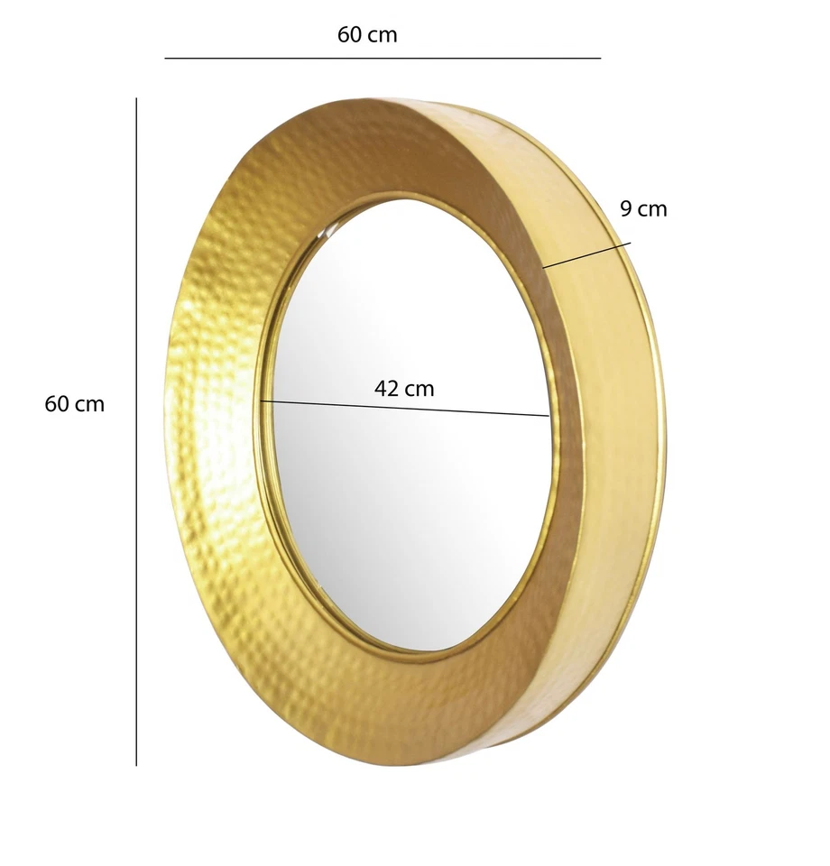 FineBuy Miroir Murale Métal 60 cm Mur Couloir Grand Doré Rond Cadre Martelé - Photo 3/4