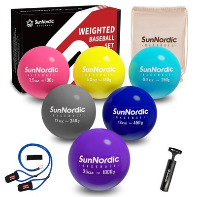 SunNordic 6/9 Pack Plyometric Weighted Baseball Set Smooth Style, Black