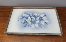 Tablett Servierplatte antik Art Deco 20er Porzellan Metallrahmen Zinn Durchbruch